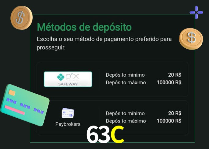 O cassino 63C oferece uma grande variedade de métodos de pagamento